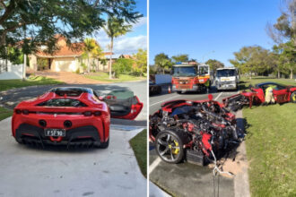Ferrari SF90 Spider parte ao meio após bater em árvore na Austrália