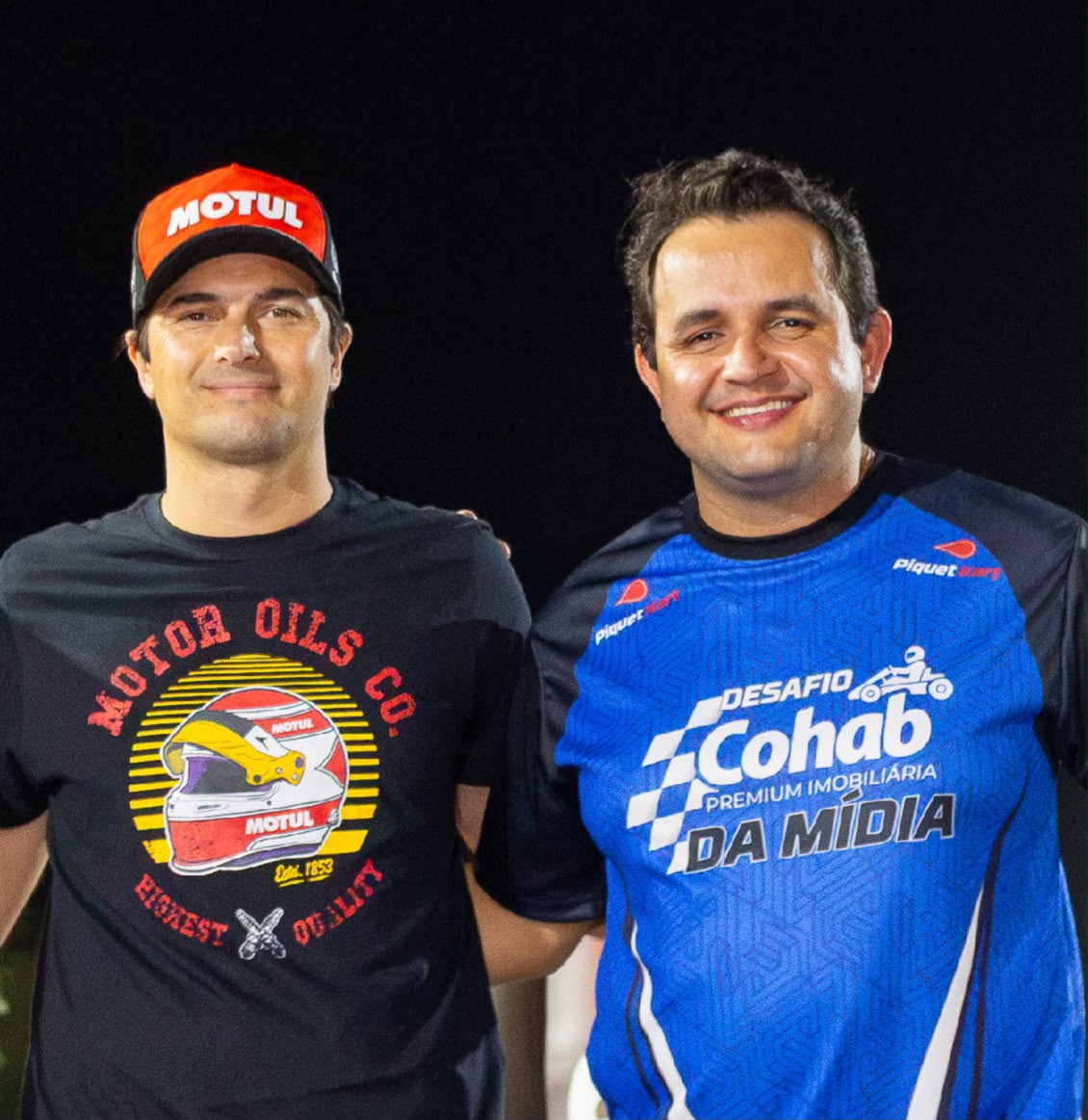 O piloto Nelsinho Piquet e o empresário Renan Tavares, sócio do Piquet Kart Aracaju